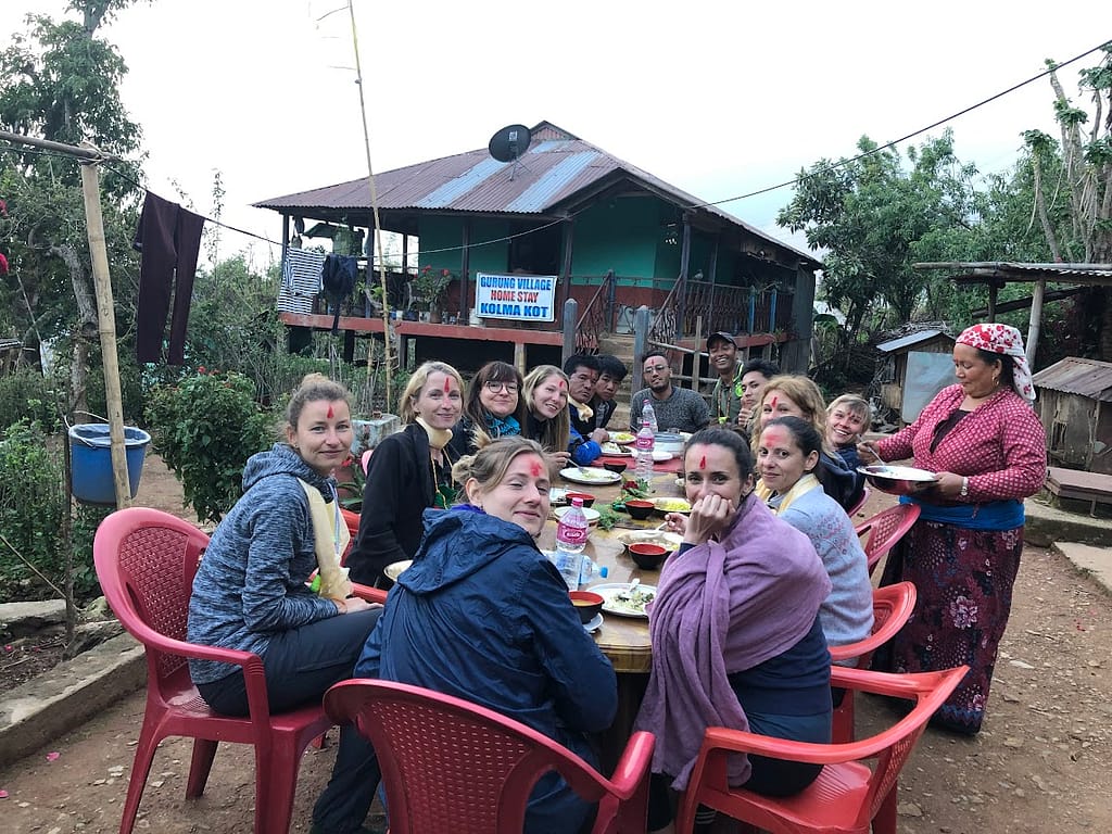 travellers enjoying orgaic food in millennium trek